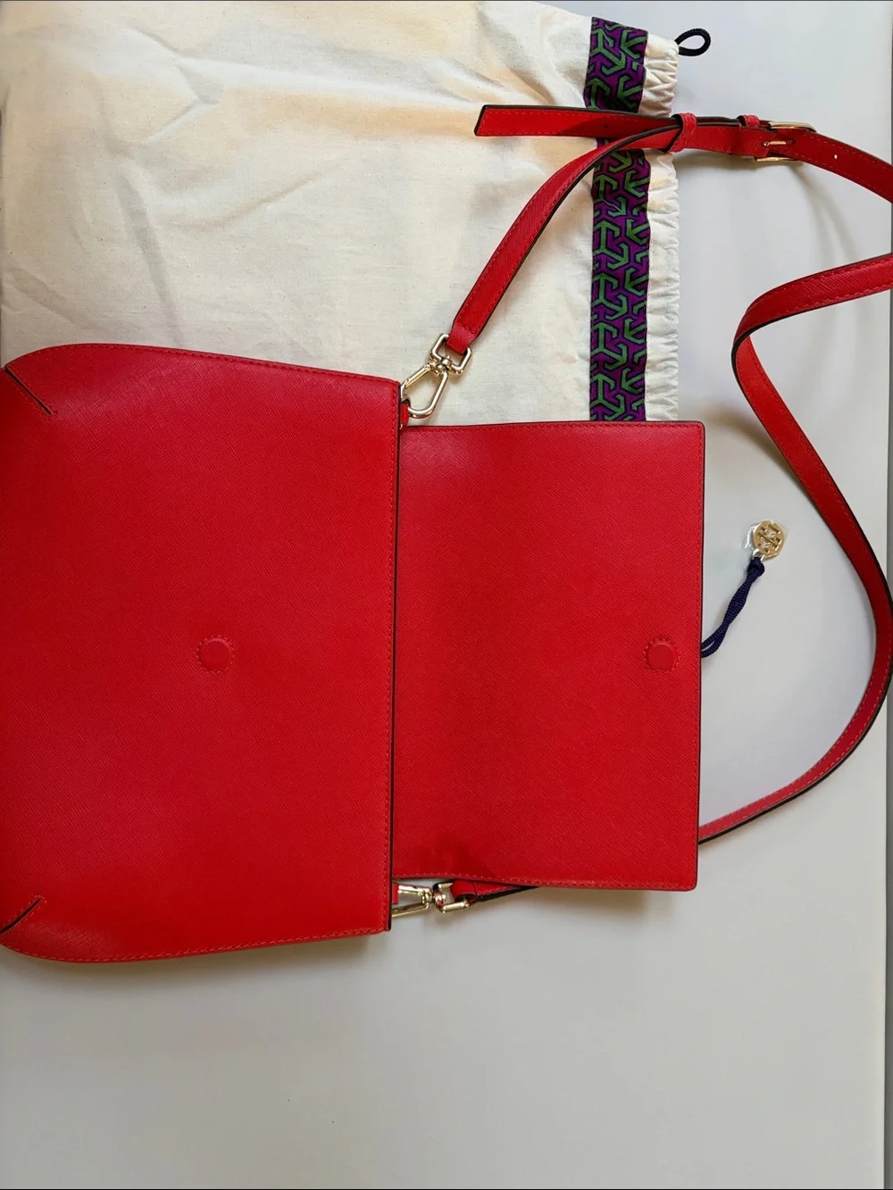 Tory Burch Red Saffiano Leather Crossbody with Gold Hardware